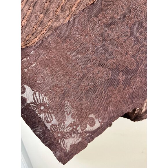 Retro Floral Mesh Top L Brown Patchwork Classic Boho Western Hippie Indie Folk - Picture 4 of 11